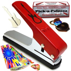 Pick-a-Palooza DIY Guitar Picks Punch Mega Pack - Custom Pick Maker for Musicians - Features Leather Key Chain Holder, Pick Strips with Artwork & File - Unique Gifts for Men & Women - Red Punch