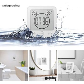 Bsdz Bathroom Clock, Shower Timer, Waterproof Wall Clock, Digital, Portable, LCD Digital Temperature Humidity Clock for Kitchen, Shower