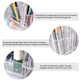 Acrylic Pen Holder Clear Pencil Pot, Pen Holder for Desk Accessories, Makeup Brush Holder 3 Compartments, Makeup Organiser Pen Pot Stationery Storage Organiser for Office School Home Supplies