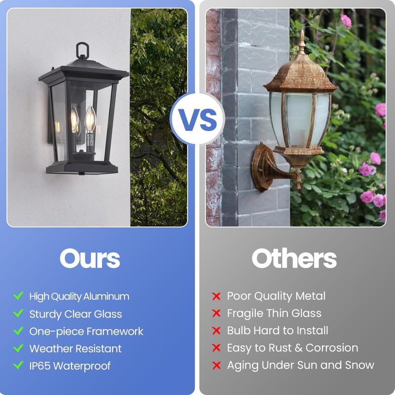 Smeike Dusk to Dawn Outdoor Wall Lantern, Large Exterior Wall