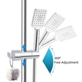 WUBAYI Shower Head Holder with 2 Hooks, Universal Shower Holder Bracket for 18-25mm, Chrome-Plated+ABS Shower Design Shower Head Holders Replacement Easy Installation for Slide Rod