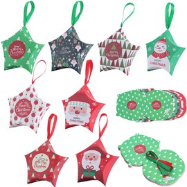 SOFPLATE 16Pcs 8 Colors Star Party Favor Box Christmas Favor Boxes Holiday Xmas Goodie Paper Wrapping Box with Ribbons for Packaging Present Candy Cookie Cupcake Treat Birthday Party Favor Supplies