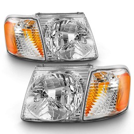 ACANII - For 2001-2005 Ford Explorer Sport Trac Headlights Headlamps w/Corner Lights Signal Lamps 4PC Set Left+Right