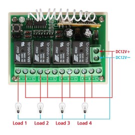 433Mhz Wireless RF Switch, DC 12V 4CH Channel Long Range Remote Control Relay Receiver Module, Transmitter Toggle RF Relay (2 Transmitter & 1 Receiver)