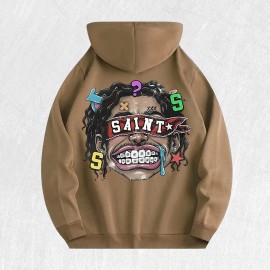 Saint Graphic Hoodie 100% Cotton US Warehouse 6 ColorsColor: Khaki, Size: 2 XL