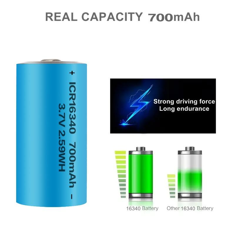 (8 PCS) 16340 Battery CR123A 700mAh Rechargeable Lithium Battery 3.7