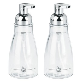 iDesign Refillable Foaming Dispenser for Kitchen or Bathroom Vanity-Set of 2-Clear/Chrome soap Pump
