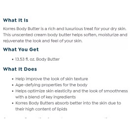 Korres Elasti-Smooth Body Butter UNSCENTED Crepe Smoothing Mega Size 13.53 fl oz