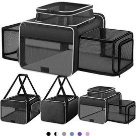 Top and 2 Sides Expandable Pet Carrier 17x11x9.5,TSA Airline Approved Small Dog Carriers for Small Dogs,Soft-Sided Cat Carrier with Self-Locking Zippers for Kitten,Rabbit,Puppy,Guinea Pig Black White