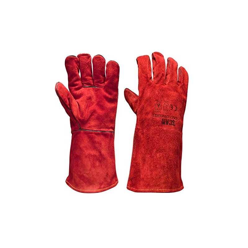 Scan SCAGLOWELRED Welders Gauntlets, Red, 35cm (14in) Cowsplit leather with