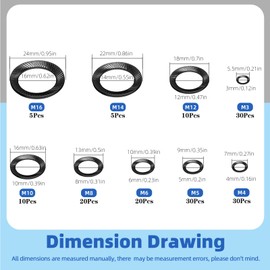 Glarks 160pcs M3/4/5/6/8/10/12/14/16 Double Side Lock Washer, 65Mn Steel Vibration Proof Lock Washers, Wedge Locking Washers