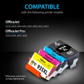 Smart Ink Compatible Ink Cartridges Replacement for HP 934 and 935 HP 934XL 935XL 4 Combo Pack (1 Black, Cyan/Magenta/Yellow) for HP Printer Officejet Pro 6230 6830 6835 Officejet 6800 6812 6815 6820