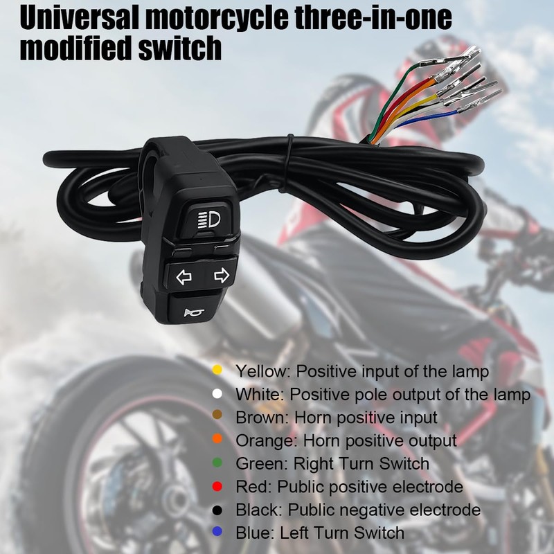 FALVFUN Motorcycle Head Light Turn Switch, 3-in-1 Motorbike Handlebar Headlights