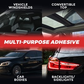 Windshield Urethane Adhesive - Quick Curing & Weather Resistant and Professional Strength Auto Glass Glue for Vertical & Overhead Application, Windshield Repair Kit with Gloves,10.5Oz Black (2-Pack)