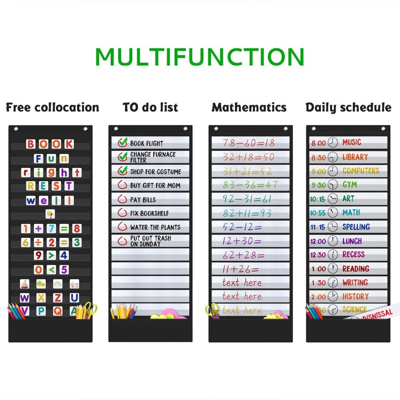 Godery Daily Schedule Pocket Chart, 13+1 Scheduling Pocket Chart with18