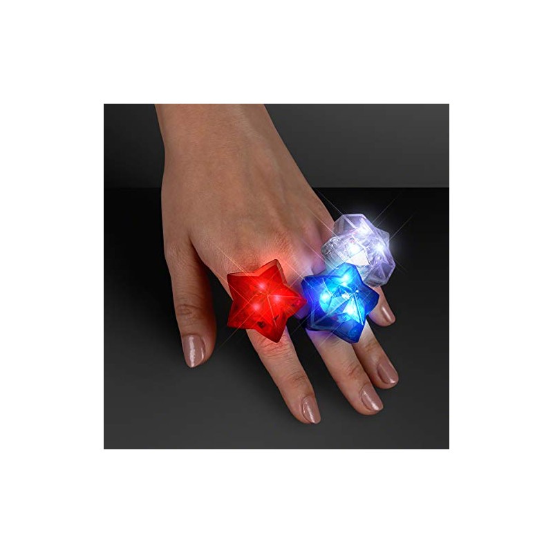 Star Shaped Light Up Rings in Red, White & Blue