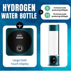 Hydrogen Water Bottle, SPE/PEM Technology, OLED Display, Real 3000ppb Concentration, Purification Vent, 280ML Filter Water Bottle with Leak Proof Seal, Durable and Reusable Water Bottle Eco-friendly