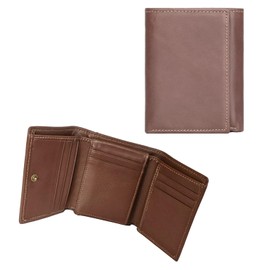 AurexaFashion Genuine Leather Short Trifold Wallet for Men, RFID Blocking, Snap Closure. 11 Card Slots, 2 ID Windows. Brown