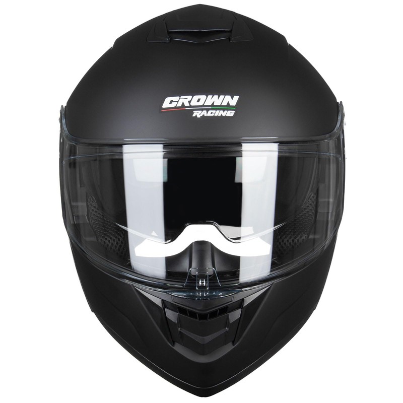 Crown Racing Modular Motorcycle Helmet with Flip-Up Design, Matte Black,