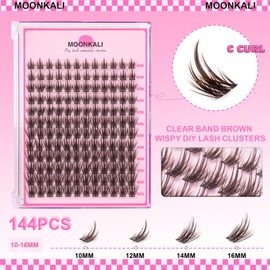 Brown Lash Clusters Wispy Manga Cluster Eyelash Extensions 10-16MM C Curl Manga Eyelash Clusters 144Pcs Individual Lashes Clusters Natural Look Versatile DIY Lash Extension by MOONKALI