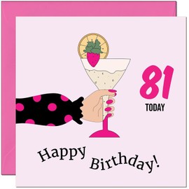 Women's 81st Birthday Card - Polka Dot Lady Adults Pink Girly Birthday Card for 81 Year old Woman Ladies Grandma Mum Aunt Nan Friend Sister Eighty One, Eighty First Nanny
