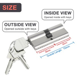 DIDA® 70mm Euro Barrel Lock 35/35 Door Barrel Lock with Key UPVC Door Lock Barrel Profile Lock with 3 Keys Anti-Pick Anti-Bump Anti-Drill Euro Cylinder Lock High Security BS EN 1303:2005 Nickel