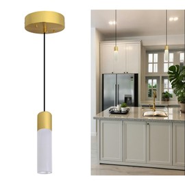 Jolux Gold Pendant Light Hollow Cylinder Pendant Light for Kitchen Island & Dining Room - 5CCT Dimmable Fixtures with Modern Design, 8W 2700-5000K, Easy Installation & Flicker (1Pack).