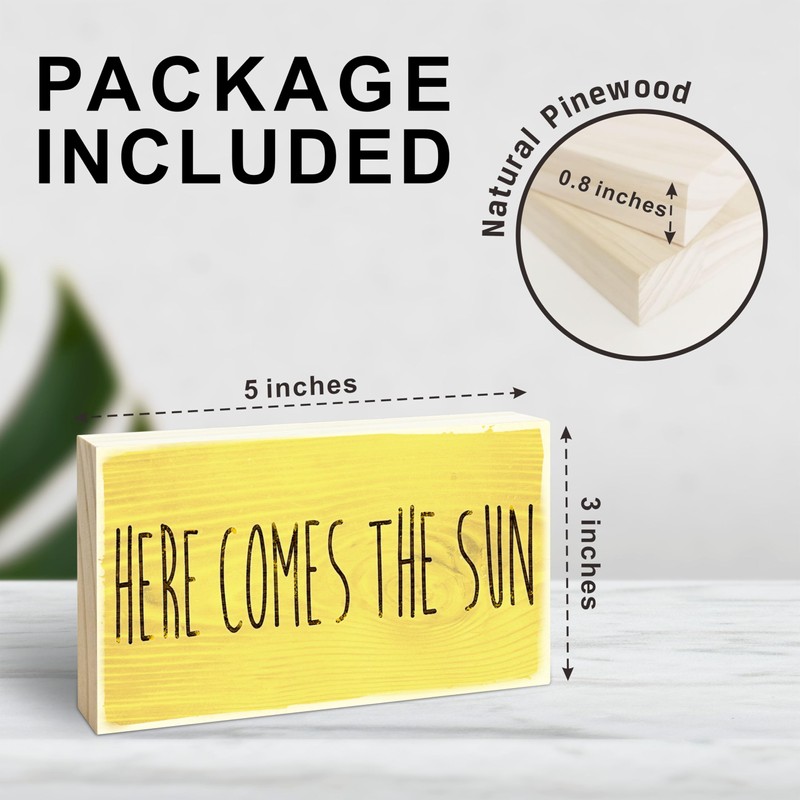 Rustic Wooden Block Sign - Here Comes The Sun -