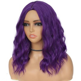 PORSMEER Women's Short Bob Curls Wig for Afro/Women/Girls Natural Middle Part Hair Wig Party/Costume Without Lace Front Wig (Dark Purple)