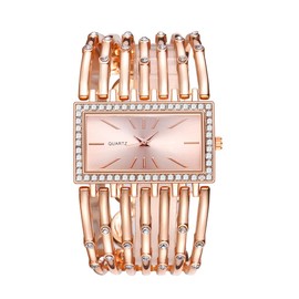 SENRUD Fashion Bracelet Watches for Women Luxury Rectangular Dial Analog Quartz Wrist Watch Gifts for Ladies (Diamond Rose Gold)