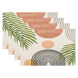 Mid Century Placemats Set of 4, Boho Abstact Sunset Leaf Stripe Decorative Table Mat 12 x 18 Inch Heat Resistant Non Slip Line Fabric Summer Place mat for Holiday Party Kitchen Dining Decor