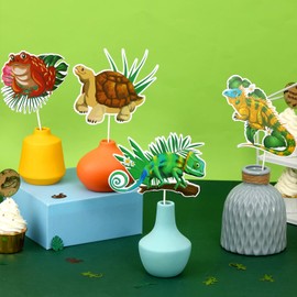 Kreatwow Reptiles Birthday Party Decoration 24pcs Reptile Table Sticks for Boys Girls Reptile Table Stickers Supplies Snakes Alligator Jungle Safari Party Decor for Birthday