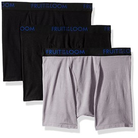 Fruit of the Loom Men's 3pk Breathable Cotton Micro-mesh Boxer Brief, Black/Gray, S