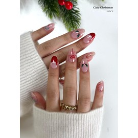 AutyaMee Semi Cured Gel Nail Strips (Cute Christmas), Red Santa Hat, 20 Pcs Gel Nail Wraps, Stickers, Wreath, Snowflake, Candy Cane, Works with Any UV Lamps