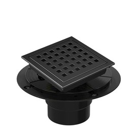 4 Inch Square Shower Floor Drain with Flange,Quadrato Pattern Grate Removable,Food-Grade，Black
