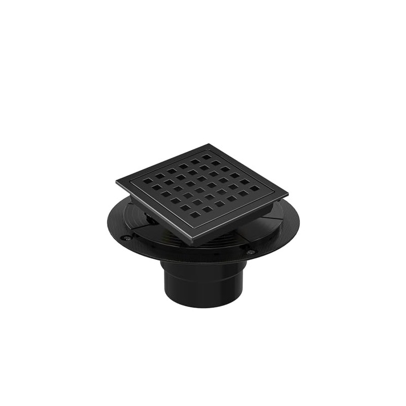 4 Inch Square Shower Floor Drain with Flange,Quadrato Pattern Grate