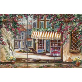 Artwork On Tile Cafe Tile Backsplash Ceramic Mural Cook Village Shop Art GCS020 - 12.75" x 8.5" - 4.25" tiles