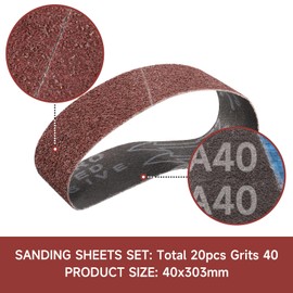 40 x 303 mm sanding belt set, 20 pieces, grit 40 sanding belt, 40 x 303 sanding belt set suitable for belt sanding machine.