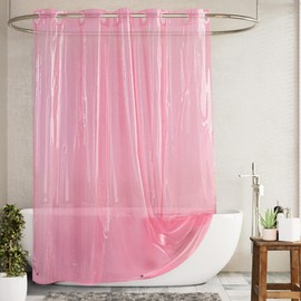 Barossa Design No Hook Clear Pink Shower Curtain or Liner - Soft EVA 10G Extra Heavy Duty Shower Curtain with 3 Magnets for Bathroom, Standard Size 71" x 74", Clear Pink