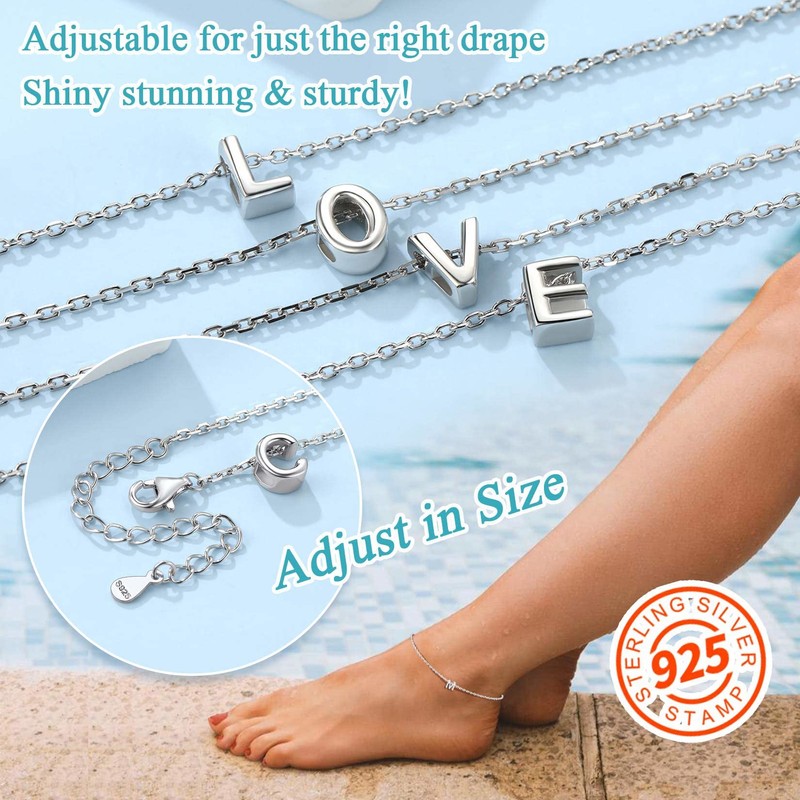 Ankle Chain M Chain Anklet Silver Anklet with Initial Silver