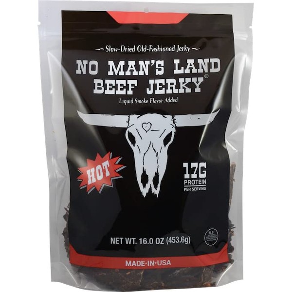 deenor No Man’s Land Hot Beef Jerky High Protein Low Calorie Low Carb Beef Snack 16oz Bag