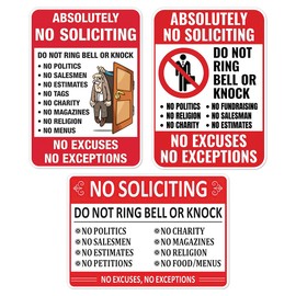 Pack 3 Pcs No Soliciting Sign Sticker for Front Door House Doorbells Window Car Warning Security Signs Outdoor Indoor Bumper Stickers Vinyl Weatherproof Decals Home Accessories