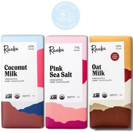 Raaka Chocolate Dairy-Free Pack | Gourmet Bean-to-Bar Dark Chocolate | Organic, Kosher, Vegan, Gluten-Free | Chocolate Lover’s Gift | 1.8oz Bars, 3-Pack