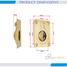 Infinity Decor Polished Brass Square Flush Pull Ring Handle 60mm x 50mm Cabinet Door Lifting Ring for Recessed Furniture Boat Hatch, Cupboard, Drawer
