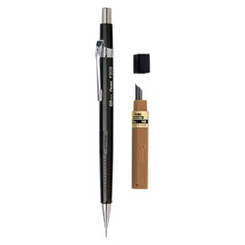 Pentel P200 Series Mechanical Pencil 0.5mm Black Barrel + Super Hi-Polymer Refill Leads 0.5mm HB Grade (YP205A-HB)