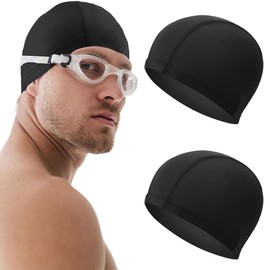 Pack of 2 Fishtail Fabric Swimming Caps for Men Women Swimming Cap Ear Protection Swimming Cap, Breathable High Elasticity Swimming Cap for Girls Long Hair Men Children Boys