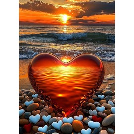 GHHKUD Heart Diamond Painting Kits for Adults, Beach Landscapes 5D Diamond Art Kits for Beginners, DIY Full Drill Diamond Art Stitch, Diamond Art Canvas Painting Pictures for Wall Decor, 30 * 40CM