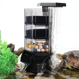 hygger Turtle Tank Filter with Adjustable Flow for Reptiles Frogs:Combinable Four-Layer Aquarium Filter,130GPH Quiet in-Tank Filter with Filter Media for 10 to 40 Gallon Low Water Level Aquarium