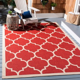 Safavieh Courtyard Collection CY6914 Trellis Indoor/ Outdoor Area Rug, 7'10" x 7'10" Square, Red / Bone