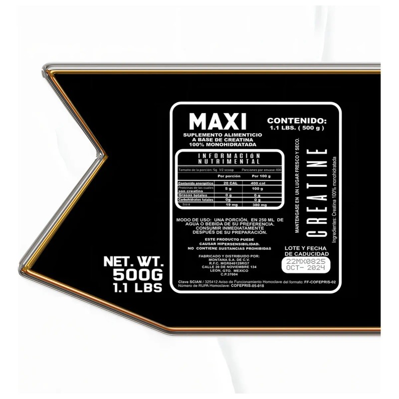Creatina Monohidratada 500 Gramos Maxi Protein 100 Servicios Sabor Sandía